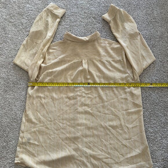 Yellow & White Striped Hidden Button Semi-Sheer Long Sleeve Career Blouse L - Picture 10 of 12